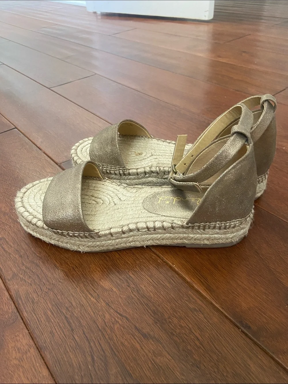 Splendid Metallic Gold Leather Espadrille Sandals with Ankle Strap